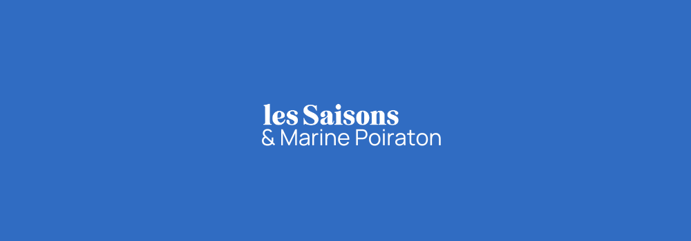 Blue background with "Les Saisons & Marine Poiraton" Written in white