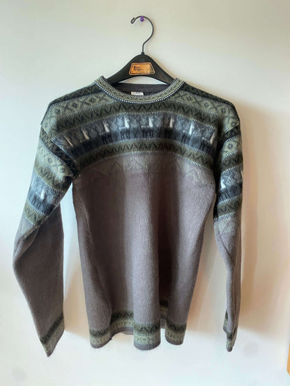 Alpaca sweater, chandail chaud, ultra doux. Les Saisons gris et vert