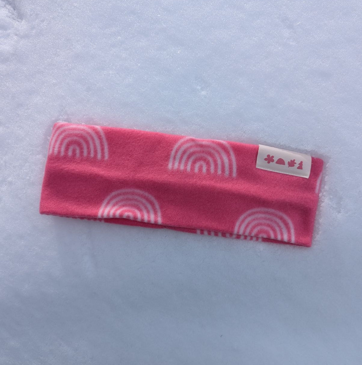 bandana en polar à motif arc-en-ciel rose_hiver_neige_fleece bandana_ear warmer_pink rainbows pattern_snow_winter_Les Saisons