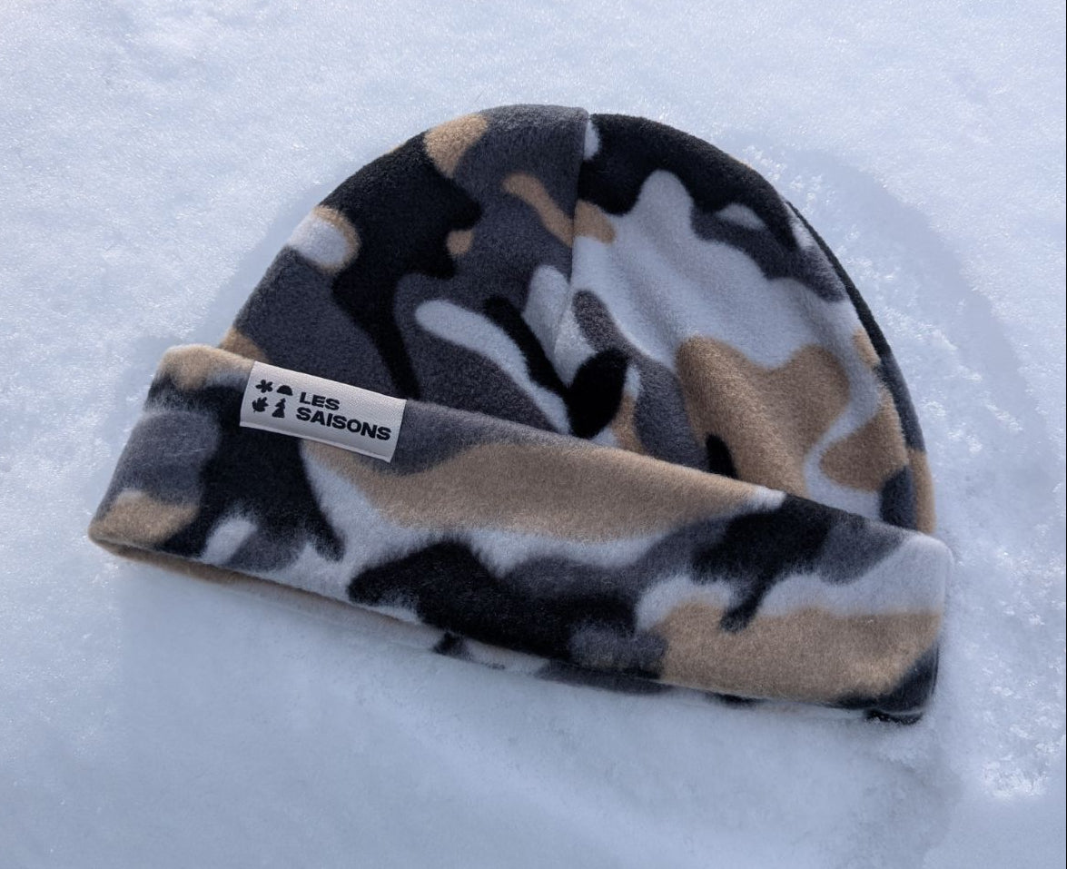 tuque en polar à motif camouflage_hiver_neige_fleece beanie camo pattern_snow_winter_Les Saisons