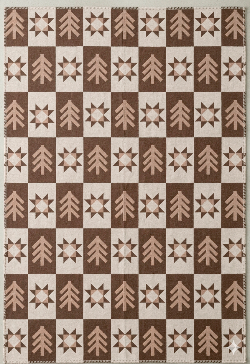 Flat lay of a brown blanket with forest pattern