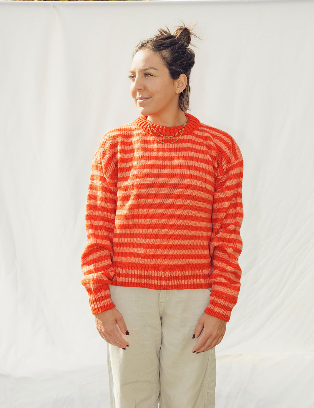 chandail de laine lignée orange et corail les Saisons