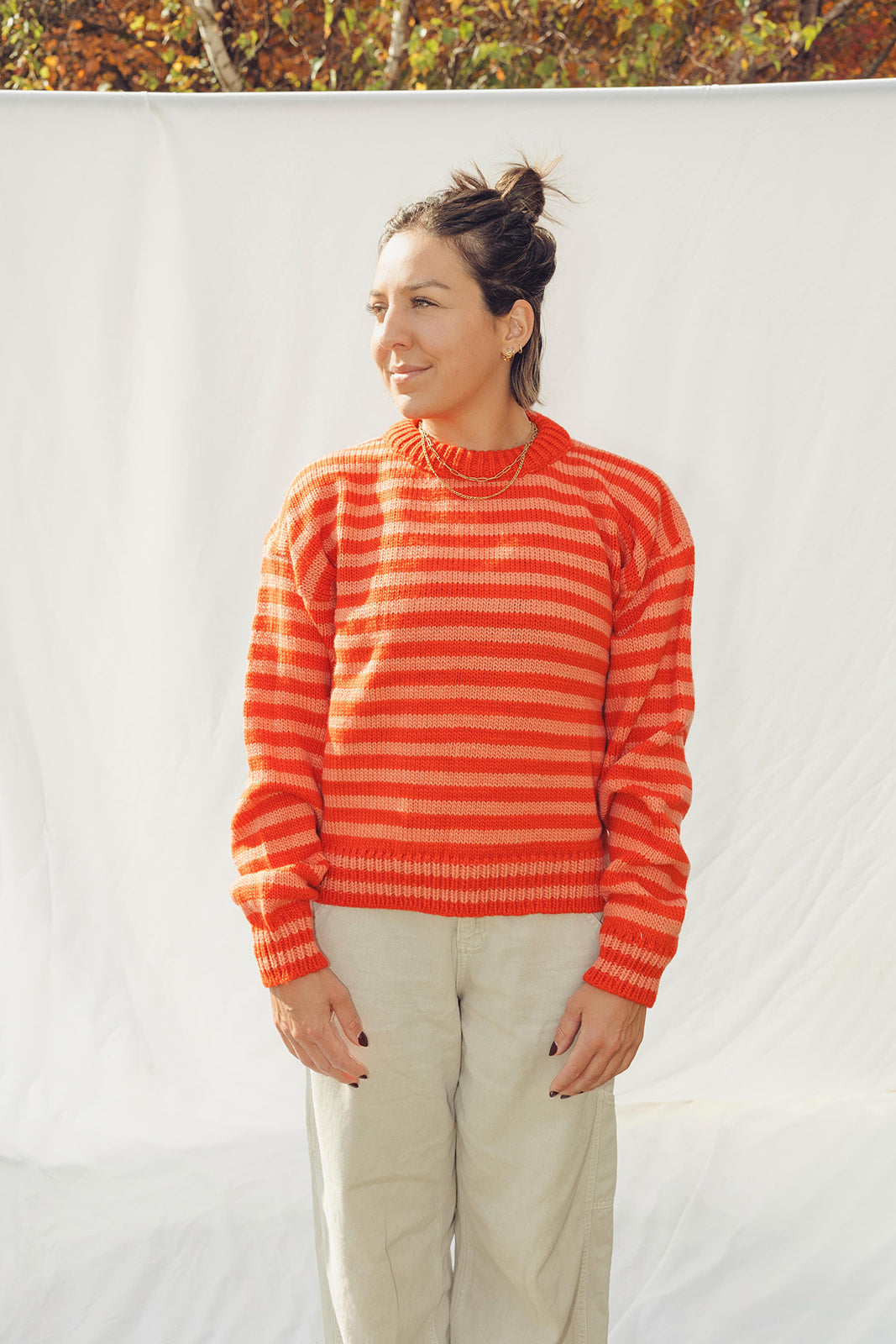 chandail de laine lignée orange et corail les Saisons