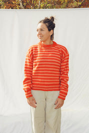 chandail de laine lignée orange et corail les Saisons