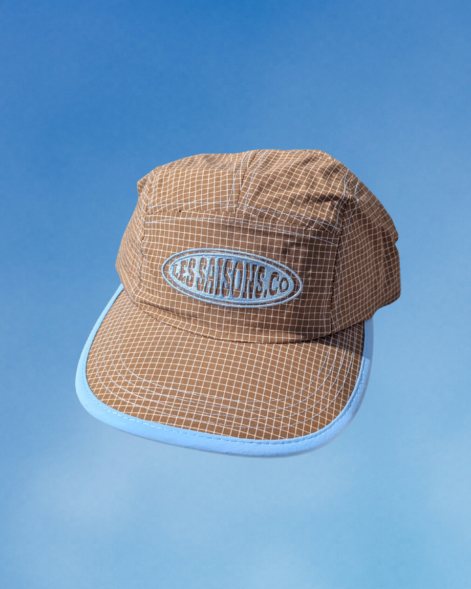 active dad hat cap Brown grid and Light bleu les Saisons, perfect for Running and outdoors activities