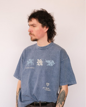 Blue, t-shirt, graphic t-shirt, outdoors, oversized, lifestyle, cotton, artist collaboration, Les saisons, unisex style, look demin, T-shirt manches courtes, surdimensionné, t-shirt graphique, bleu, artiste tatoueuse. Style unisexe, Monica Suavezura