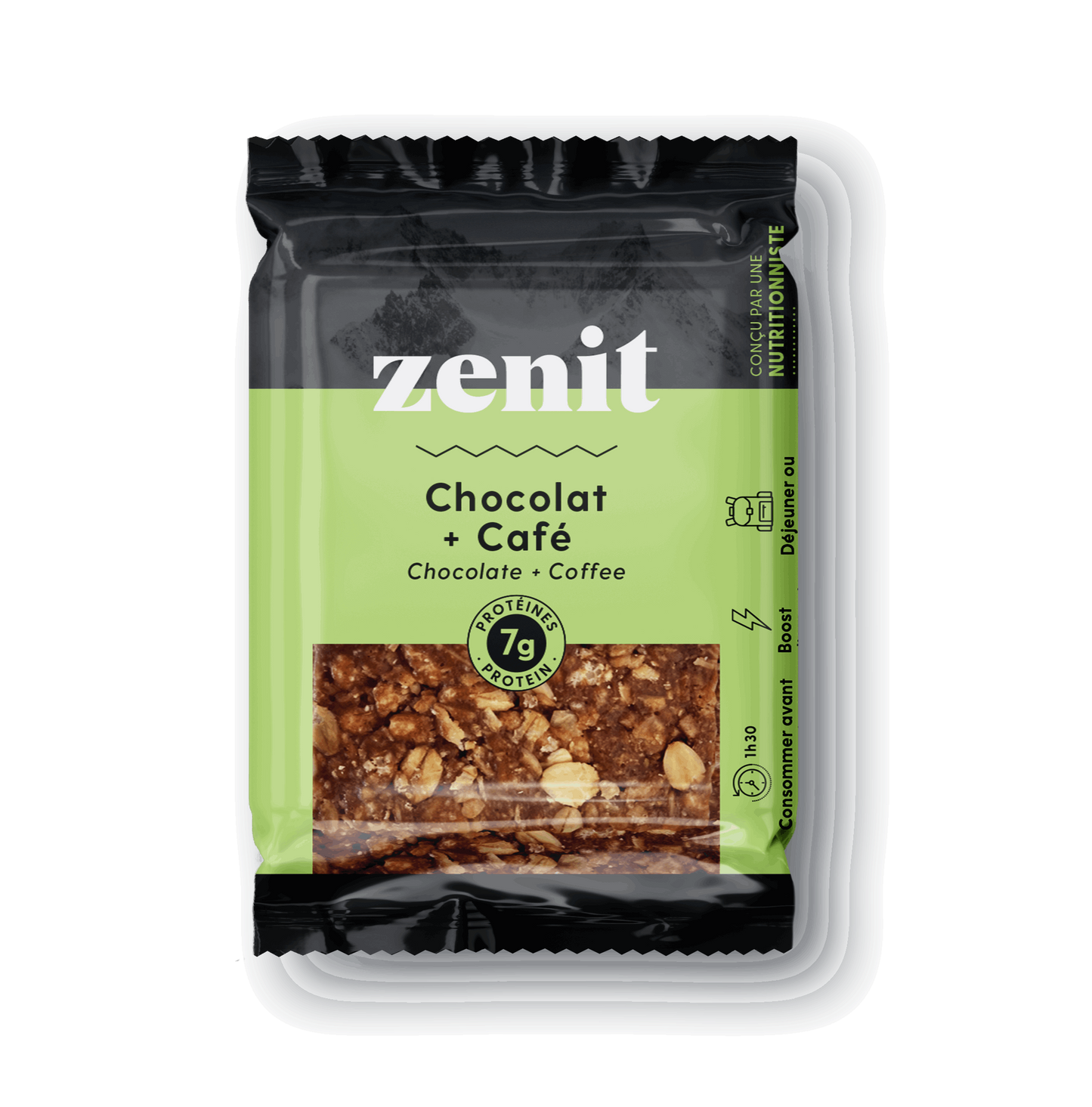 Chocolate and coffee flavored Zenit granola nutrition product