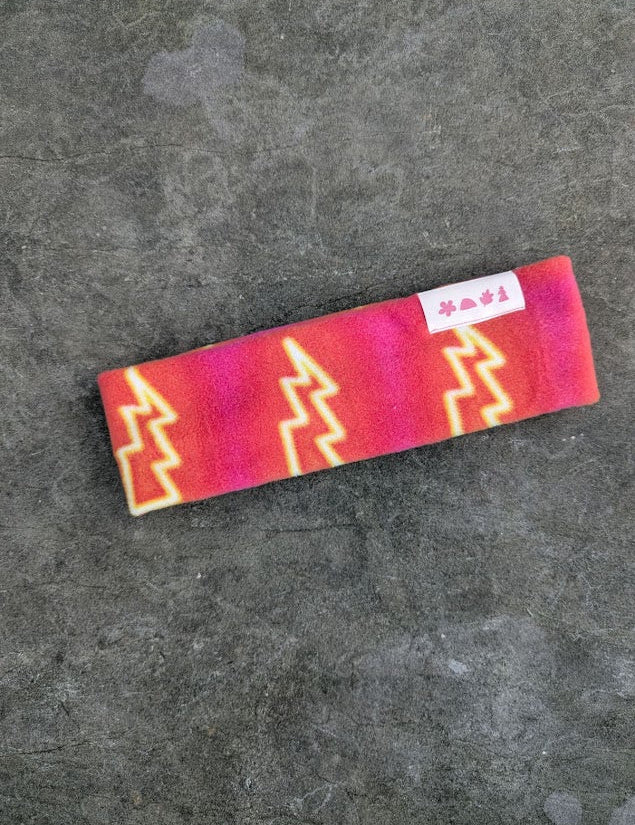 Lightning patterned orange and pink fleece bandana