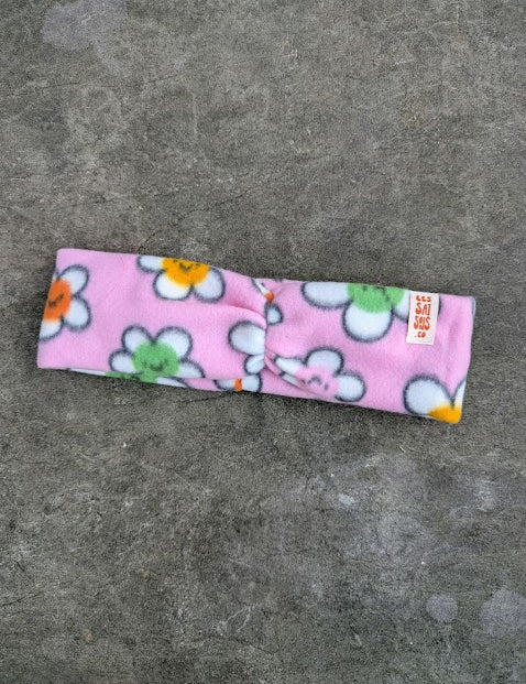 Pink flower patterned fleece bandana